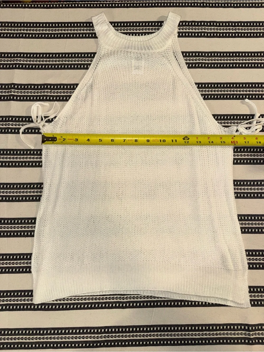 Lulu's Cream Knit Crochet Halter Swim Coverup with tie-up sides, M